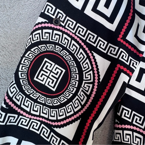 Fashion Nova Woman’s Black, White, Red Geometric Button Up Dress Shirt - Picture 3 of 11